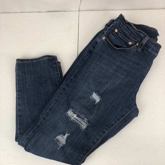 Levis Womens Size 30 x 27 Distressed Boyfriend Stretch Denim Blue Jeans - Picture 1 of 8